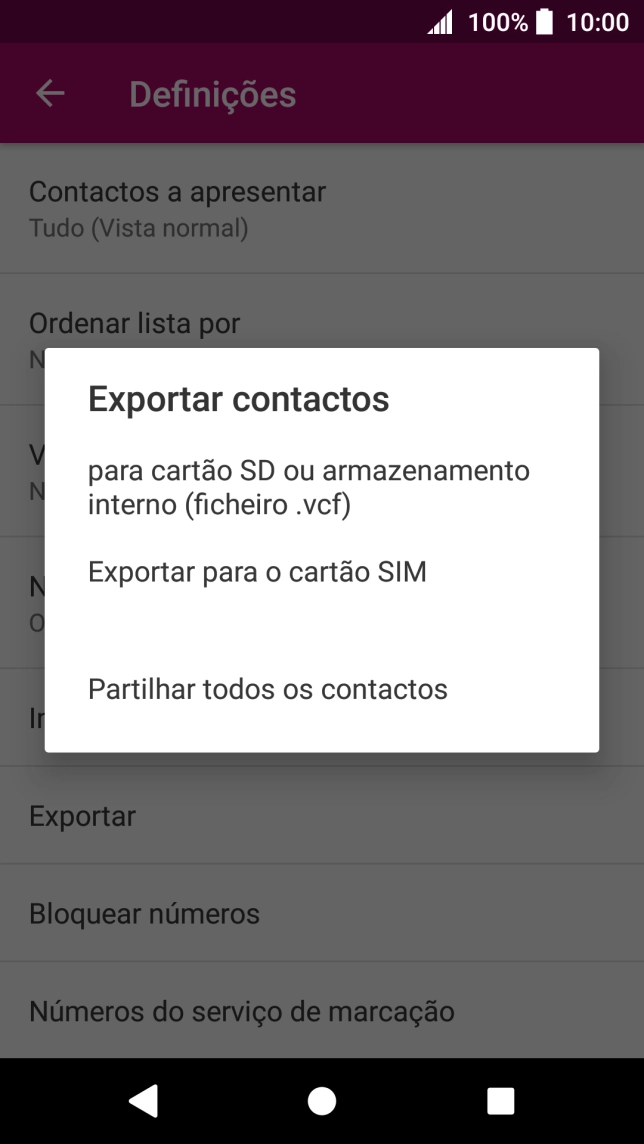 Prima Exportar para o cartão SIM.