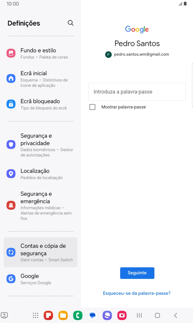 Prima Introduza a palavra-passe e introduza a password da sua conta Google.