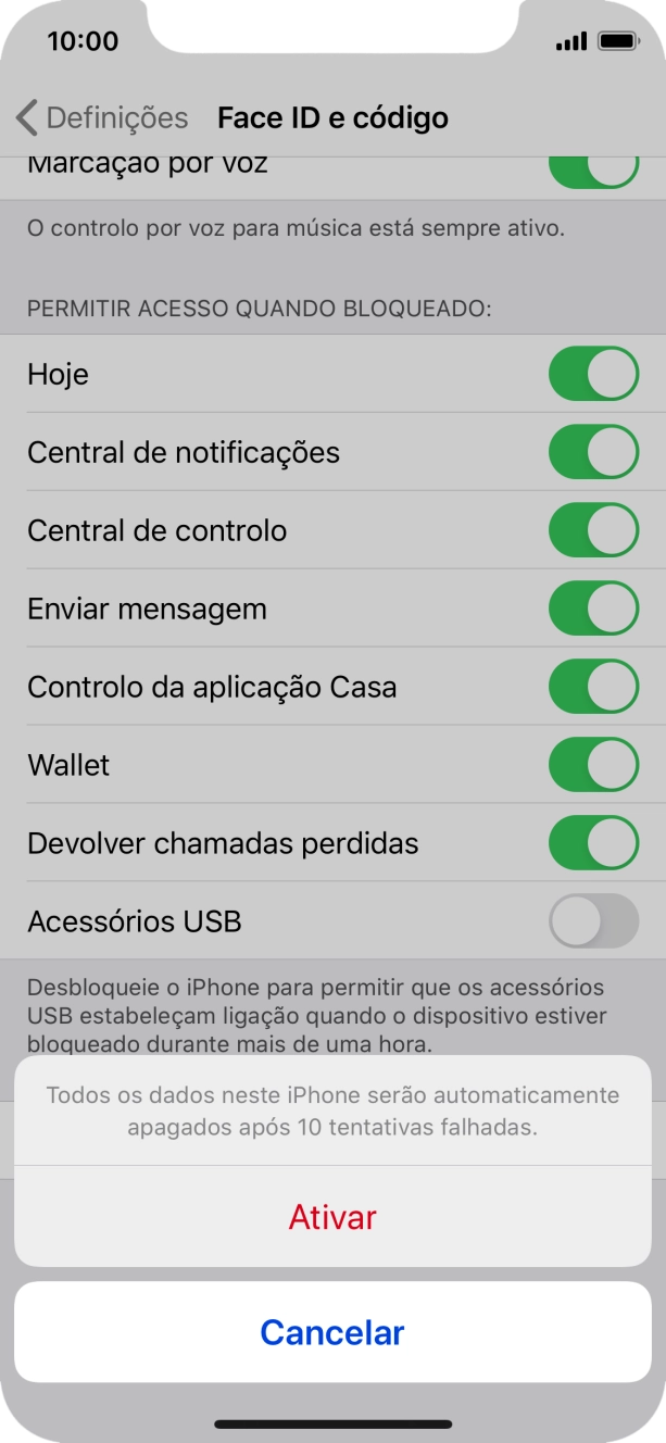 Se ativar a função, prima Ativar.