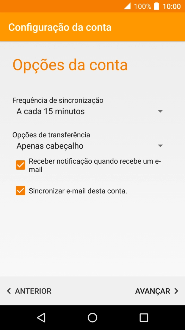 Se o ecrã mostrar esta imagem, a sua conta foi identificada e configurada automaticamente. Siga as indicações no ecrã para introduzir informações adicionais e concluir a configuração.