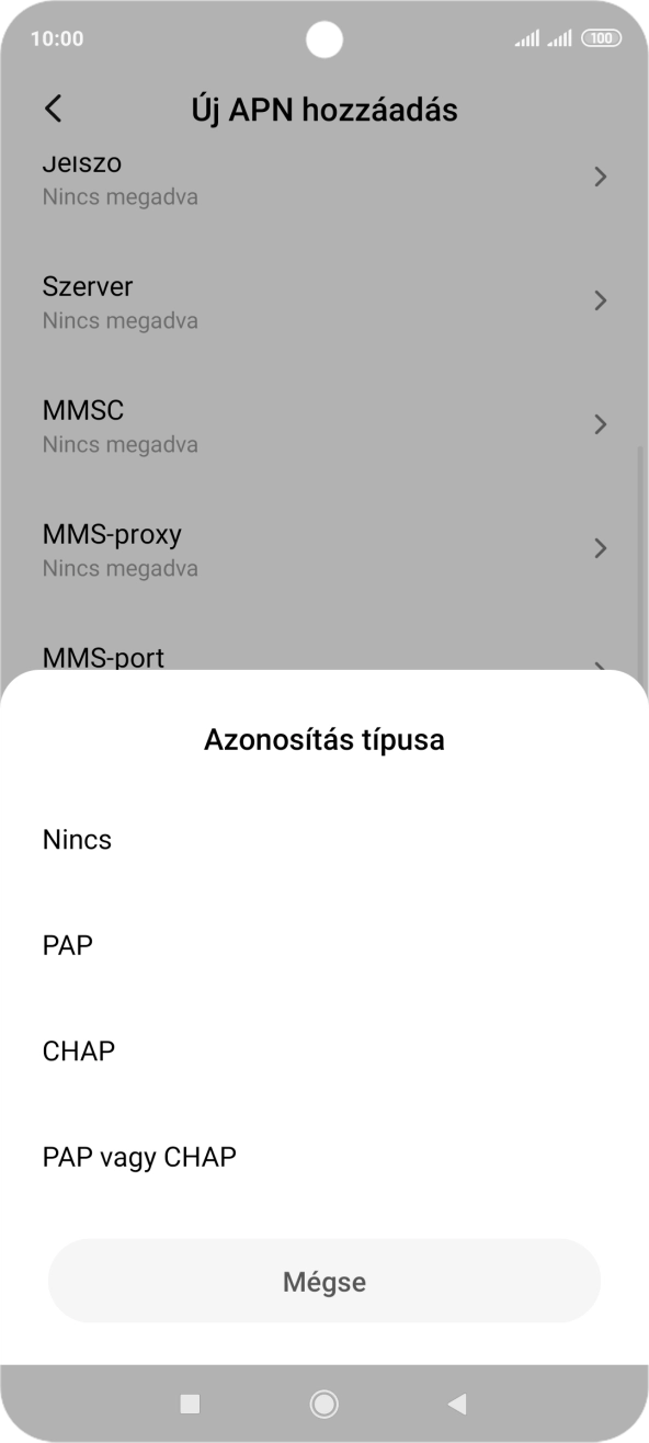 Válaszd a PAP lehetőséget.