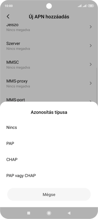 Válaszd a PAP lehetőséget.