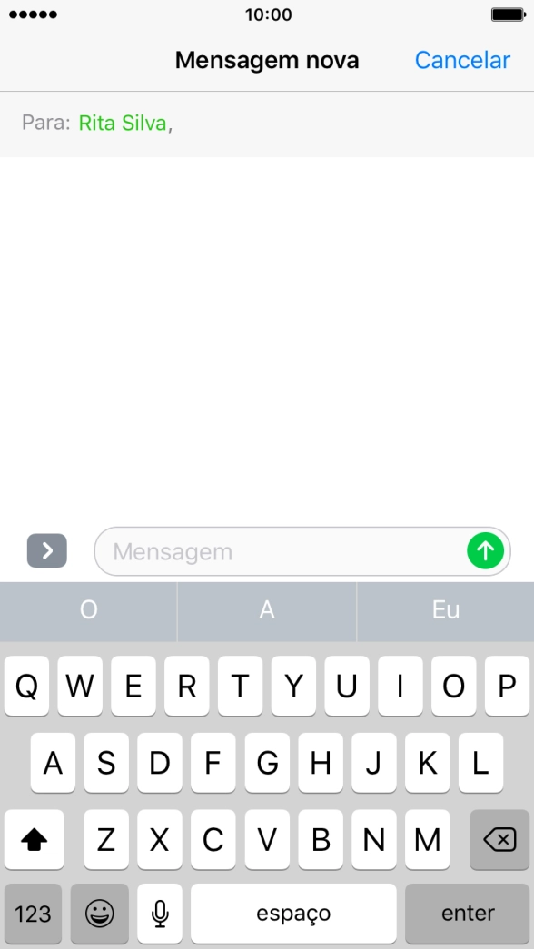 Prima o campo de escrita e escreva o texto da sua mensagem curta.