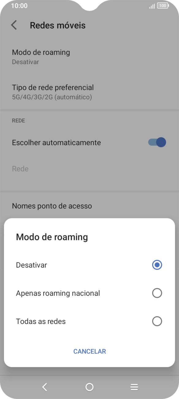 Prima a definição pretendida para ativar ou desativar a função.