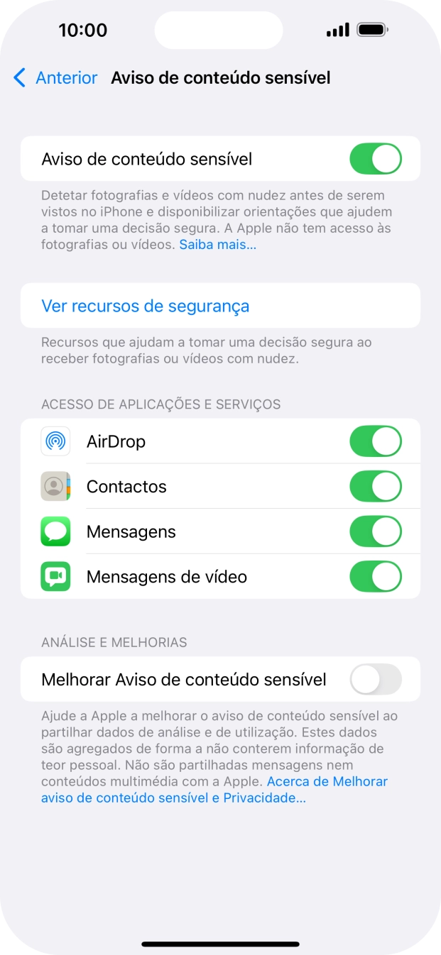 Prima o indicador junto das aplicações pretendidas para ativar ou desativar a função.