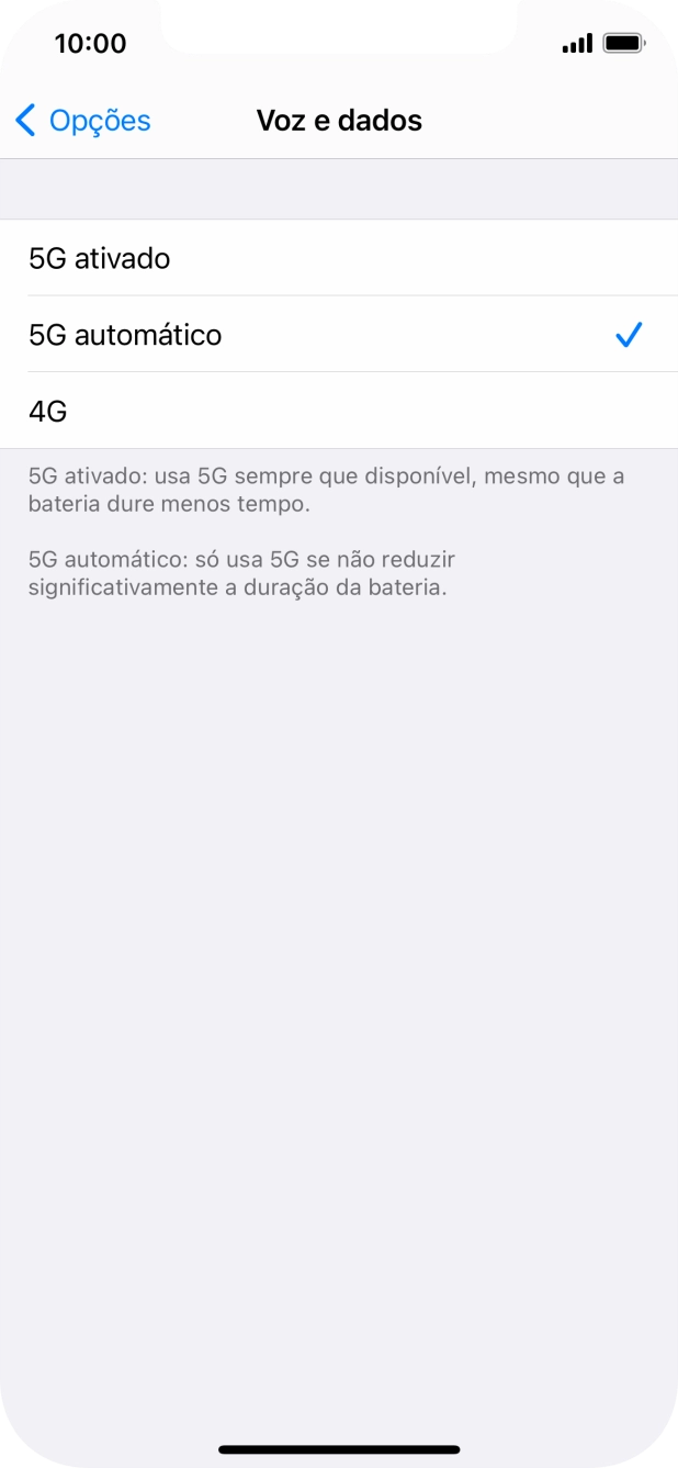 Para ativar o uso preferencial de 5G, prima 5G ativado.