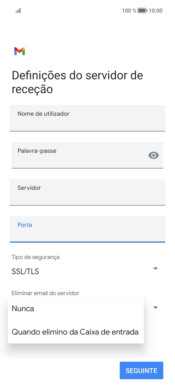 Prima Nunca para manter os e-mails no servidor quando estes são apagados no telefone.
