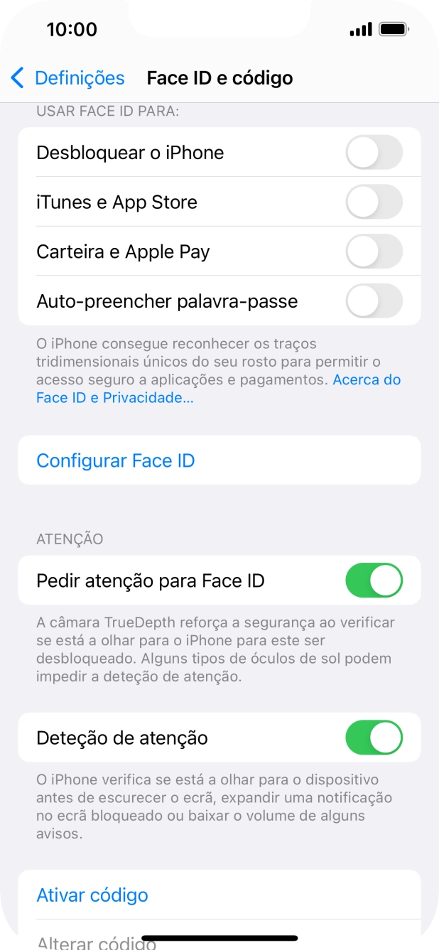 Prima Ativar código e introduza um código de bloqueio do telefone à escolha duas vezes de seguida.