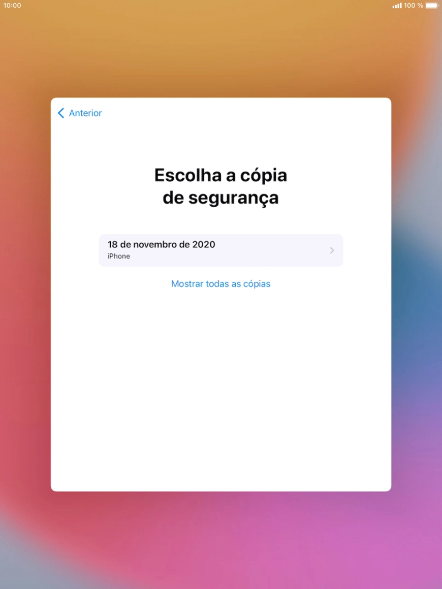 Prima a cópia de segurança pretendida e aguarde enquanto o tablet restaura o conteúdo a partir da cópia de segurança escolhida. Siga as indicações posteriores no ecrã para configurar o tablet de modo que este fique pronto a ser utilizado.