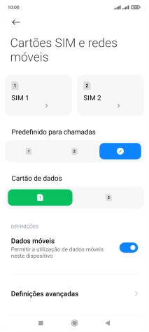 Prima o cartão SIM pretendido.