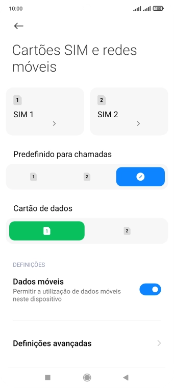 Prima o cartão SIM pretendido.