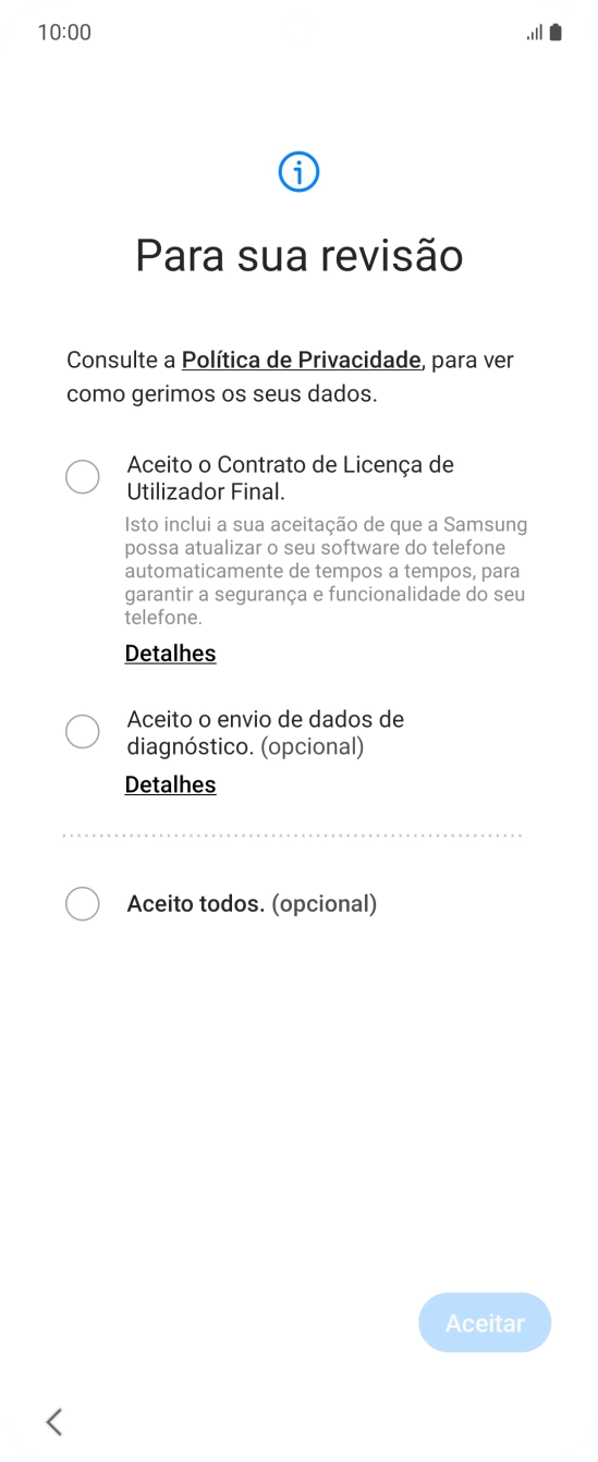 Prima o campo ao lado das definições pretendidas para as selecionar.