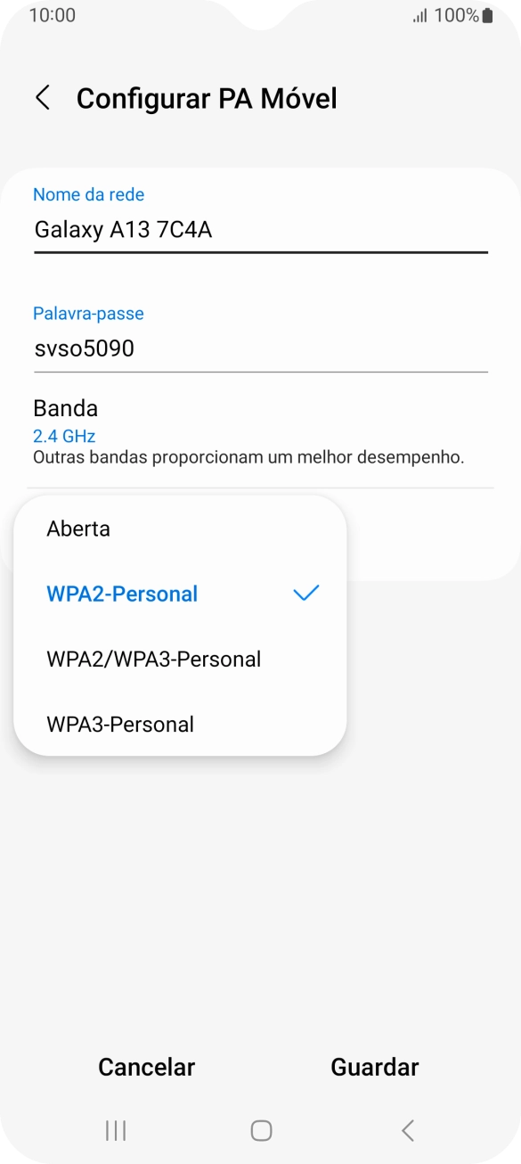 Prima WPA3-Personal para proteger o hotspot Wi-Fi com uma password.