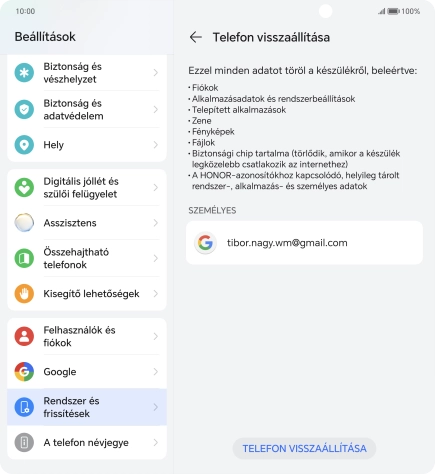 Válaszd a TELEFON VISSZAÁLLÍTÁSA lehetőséget.