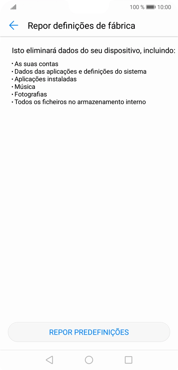 Prima REPOR PREDEFINIÇÕES.