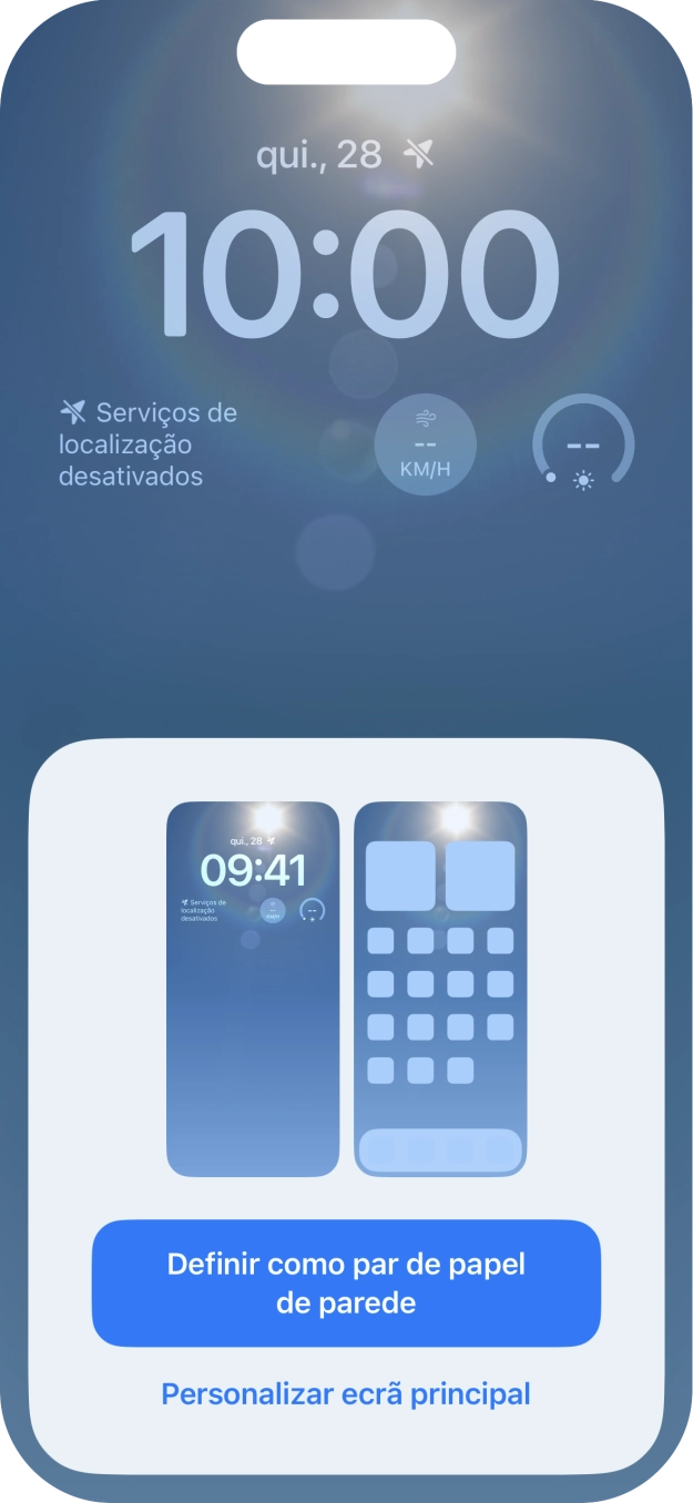 Se pretender utilizar o mesmo esquema de cores para o ecrã principal, prima Definir como par de papel de parede.