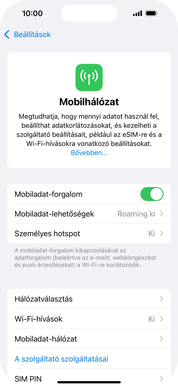 Válaszd a Hálózatválasztás lehetőséget.