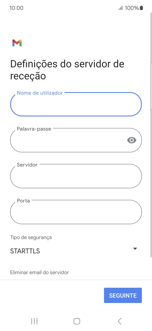 Prima Servidor e insira pop.vodafone.pt.