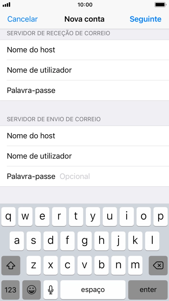 Prima Palavra-passe e introduza a password da sua conta de e-mail na Vodafone.