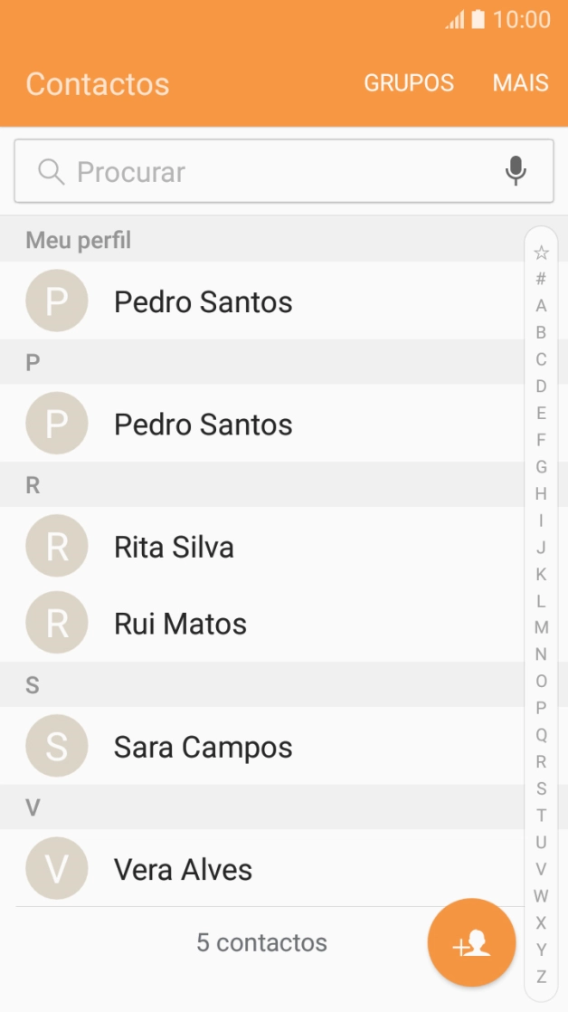 Prima o ícone para adicionar um contacto.