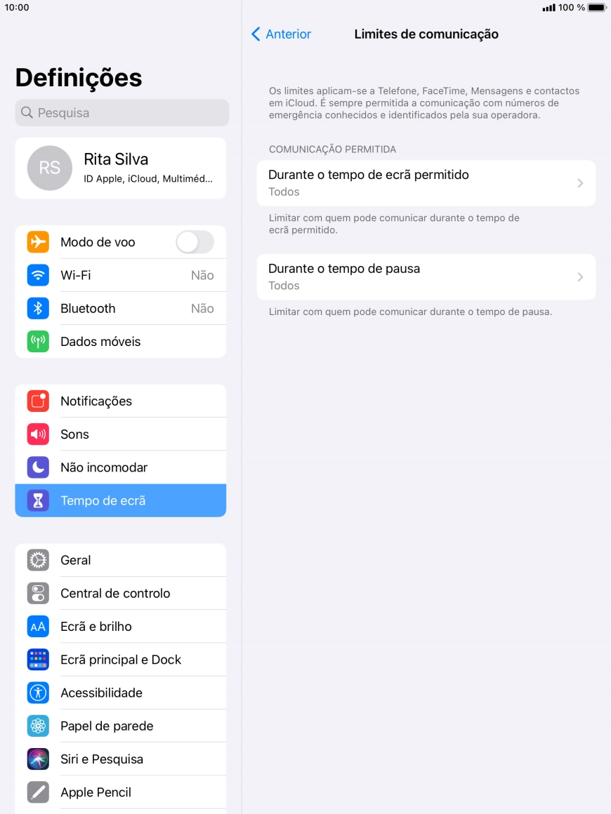 Prima Durante o tempo de ecrã permitido.