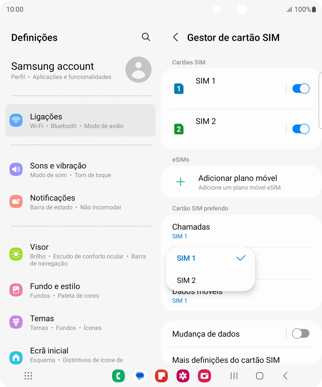 Prima o cartão SIM pretendido.