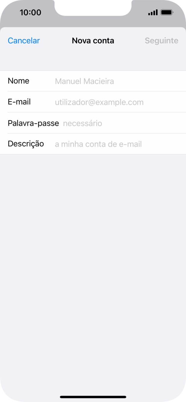 Prima Nome e introduza o nome do remetente pretendido.