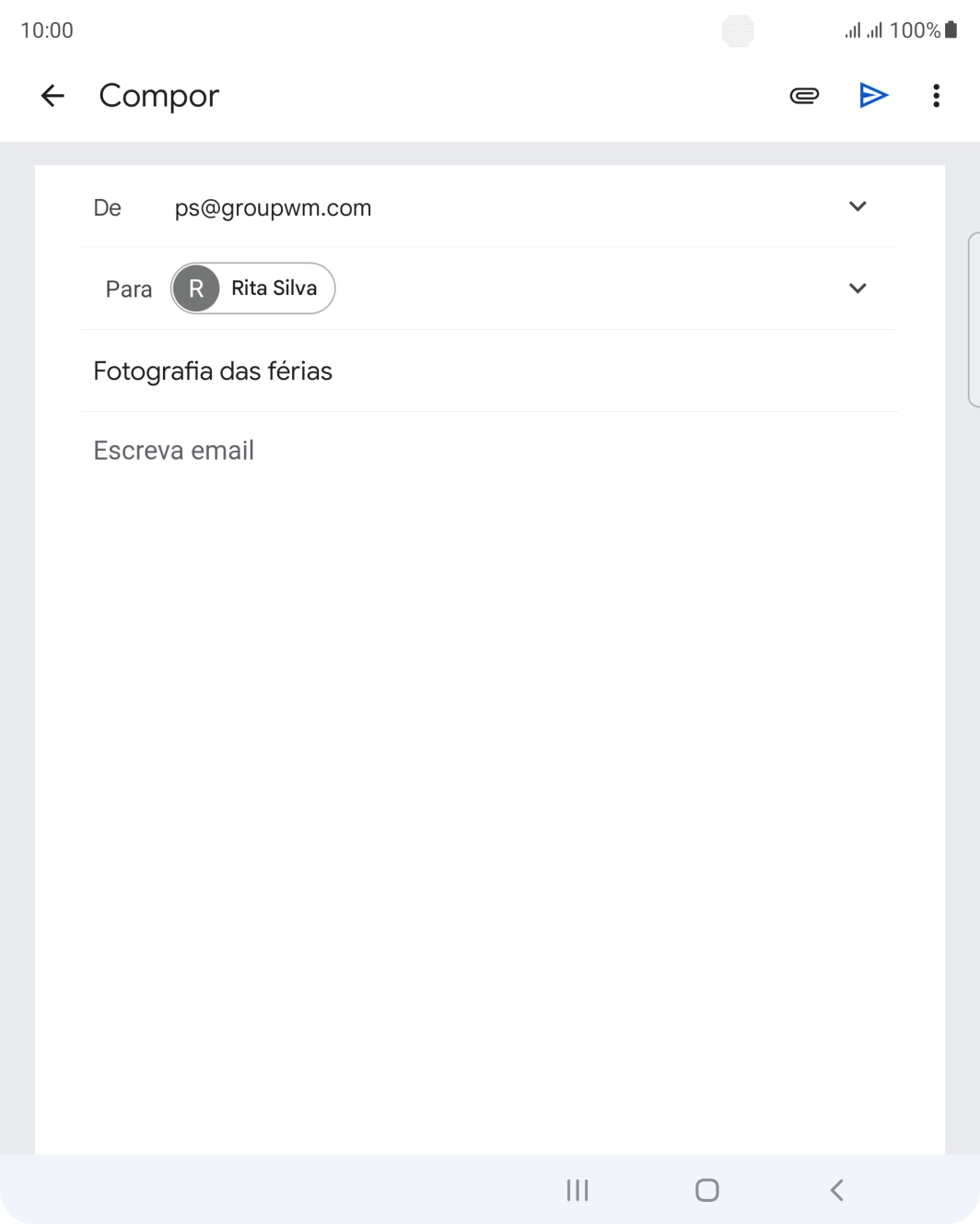 Prima o campo de escrita e escreva o texto do e-mail.