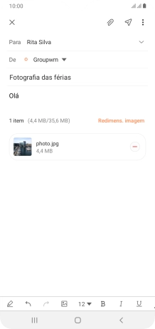 Prima o ícone para enviar quando terminar de escrever o seu e-mail.