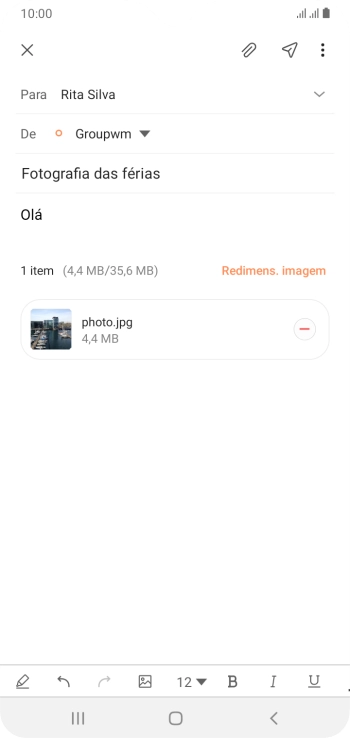 Prima o ícone para enviar quando terminar de escrever o seu e-mail.