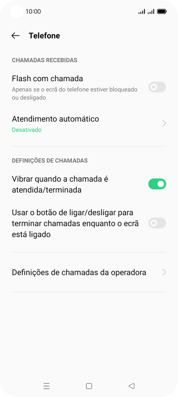 Prima Definições de chamadas da operadora.