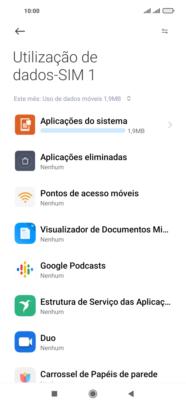 O consumo total de dados é agora mostrado no ecrã.