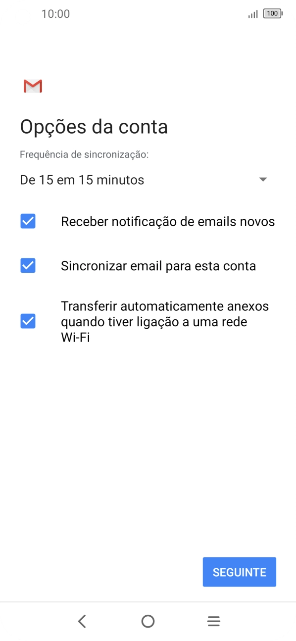 Se o ecrã mostrar esta imagem, a sua conta foi identificada e configurada automaticamente. Siga as indicações no ecrã para introduzir informações adicionais e concluir a configuração.