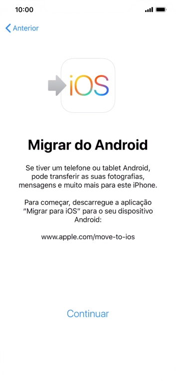Antes de ser possível transferir conteúdo para o seu telefone, é necessário instalar a app 