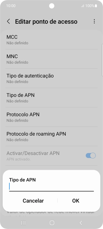 Introduza default e prima OK.
