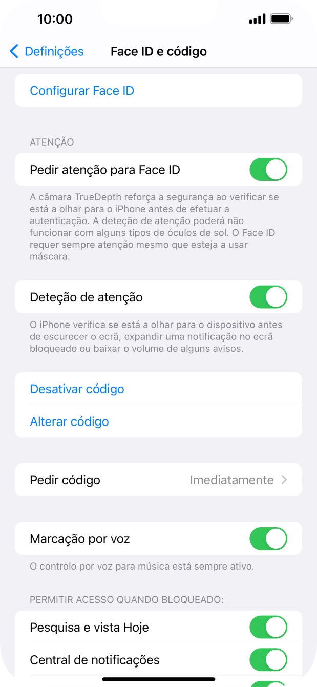 Prima Desativar código, e introduza o código de bloqueio.