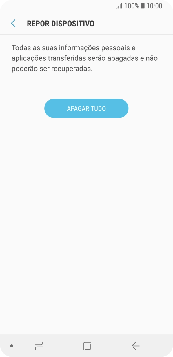 Prima APAGAR TUDO. Aguarde um momento enquanto o telefone restabelece as definições originais. Siga as indicações no ecrã para configurar o telefone de modo que este fique pronto a ser utilizado.