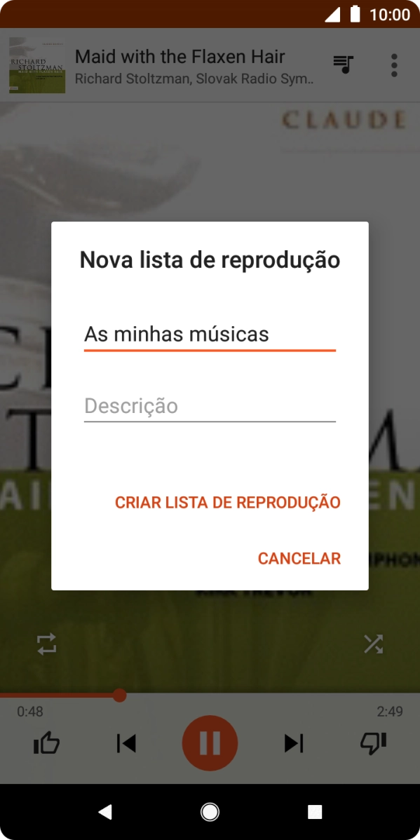 Introduza o nome pretendido para a lista de reprodução e prima CRIAR LISTA DE REPRODUÇÃO.