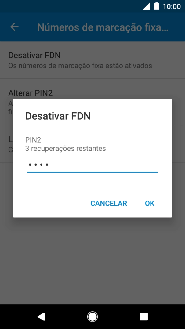 Introduza o código PIN2 e prima OK.