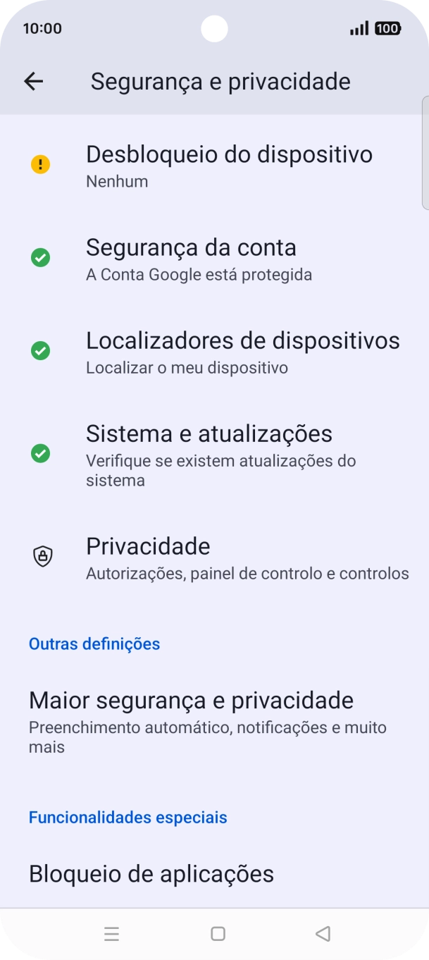 Prima Desbloqueio do dispositivo.