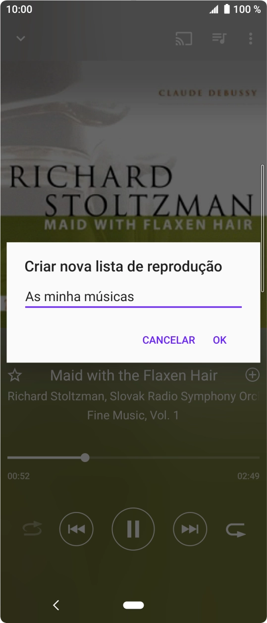 Introduza o nome pretendido para a lista de reprodução e prima OK.