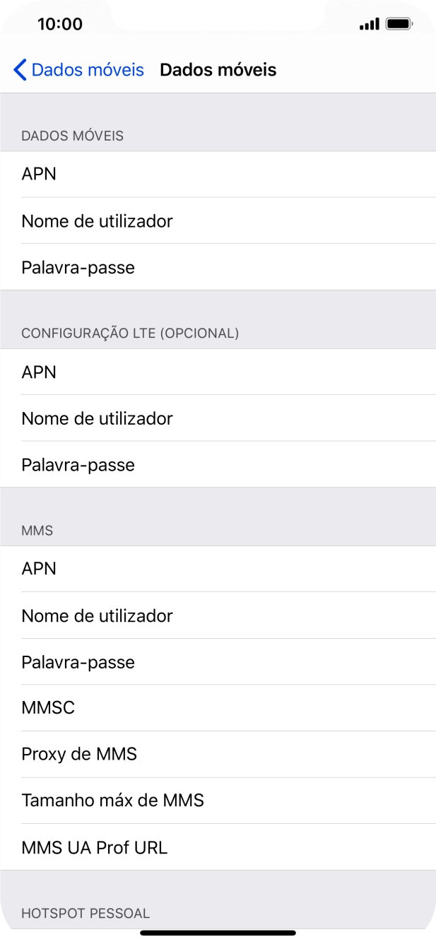 Prima APN e insira net2.vodafone.pt.