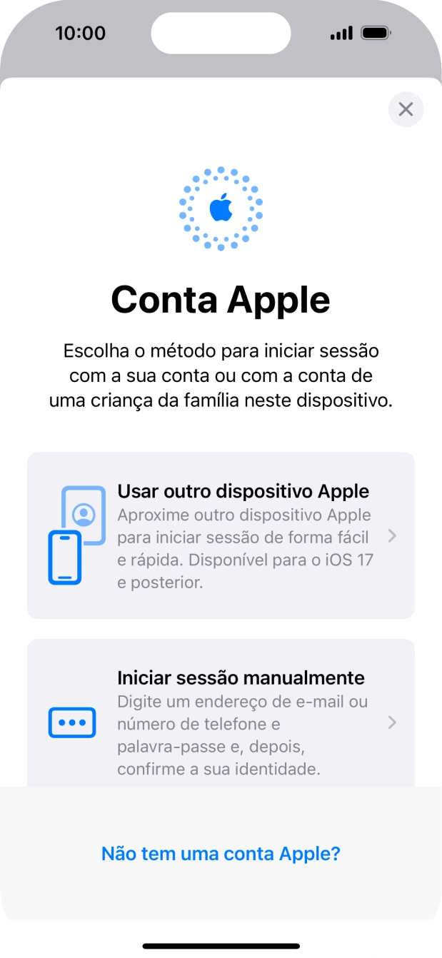 Prima Iniciar sessão manualmente.