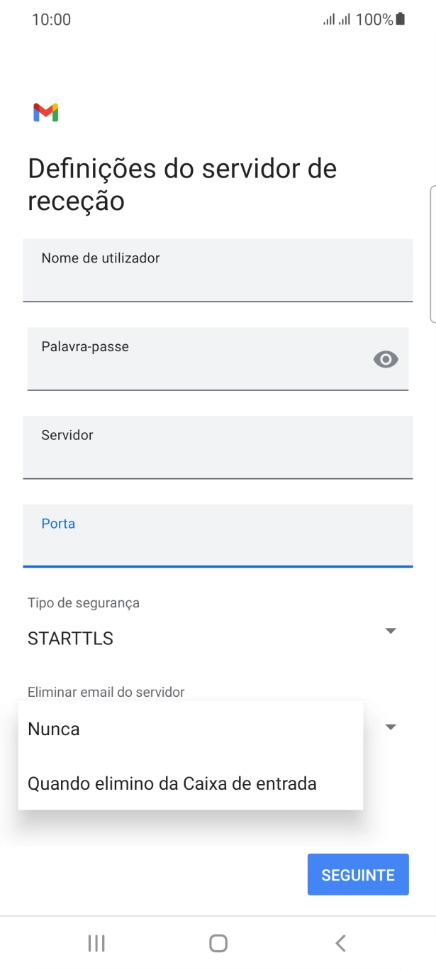 Prima Nunca para manter os e-mails no servidor quando estes são apagados no telefone.