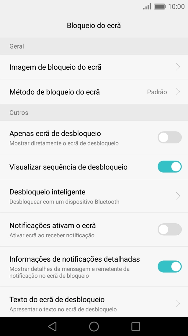 Prima Método de bloqueio do ecrã e introduza o código de bloqueio do telefone atual.