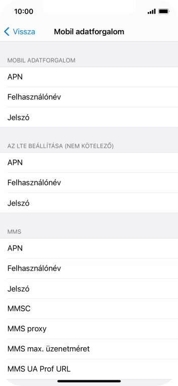Válaszd az APN lehetőséget. Amennyiben előfizetésed van, írd be azt, hogy mms.vodafone.net.