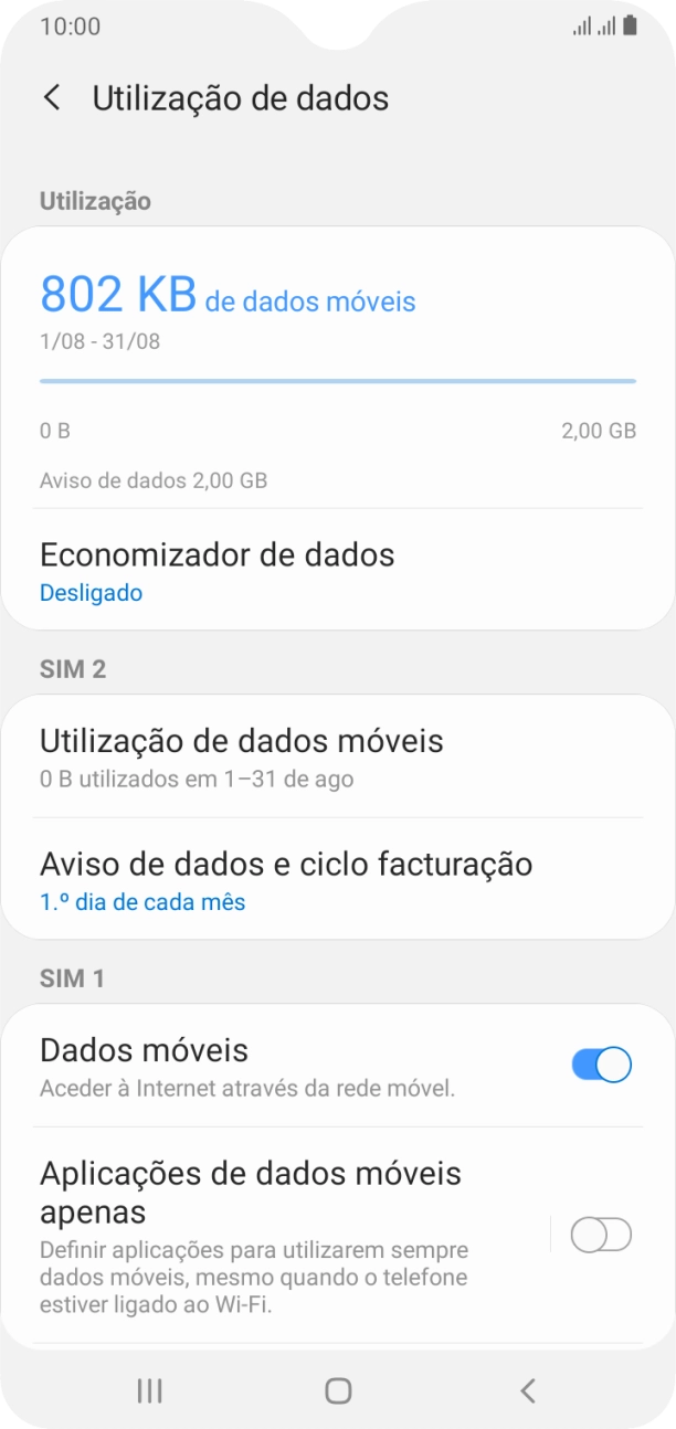 O consumo total de dados é agora mostrado no ecrã.