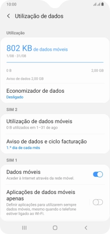 O consumo total de dados é agora mostrado no ecrã.