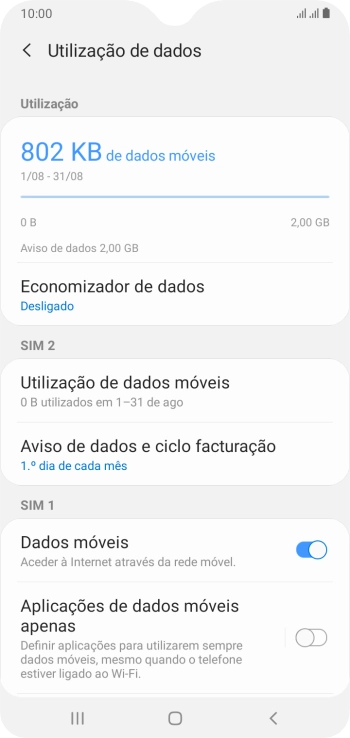 O consumo total de dados é agora mostrado no ecrã.
