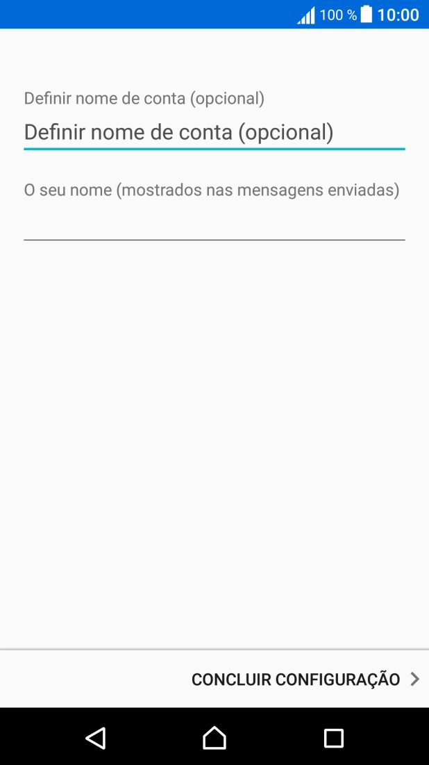 Prima Definir nome de conta (opcional) e introduza o nome pretendido da conta de e-mail.
